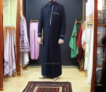 Black Designer Saudi Thobe for Men - White Piping | Al-Rijaal - Image 2