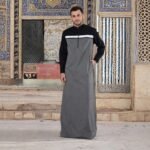 Men's Modern Two-Tone Arabic Thobe – Black & Grey Saudi Style Islamic Thobe - Image 3
