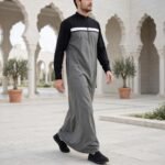 Men's Modern Two-Tone Arabic Thobe – Black & Grey Saudi Style Islamic Thobe