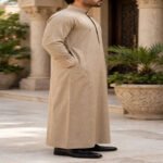 Beige Formal Saudi Style Thobe for Men – Traditional Arabic Islamic Long Sleeve Thobe - Image 4