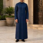 Navy Blue Formal Saudi Style Thobe for Men – Traditional Arabic Islamic Long Sleeve Thobe - Image 5