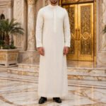 Offwhite Formal Saudi Style Thobe for Men – Traditional Arabic Islamic Long Sleeve Thobe