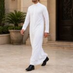 White Formal Saudi Style Thobe for Men – Traditional Arabic Islamic Long Sleeve Thobe - Image 4
