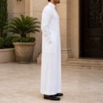 White Formal Saudi Style Thobe for Men – Traditional Arabic Islamic Long Sleeve Thobe - Image 2