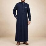 Black Designer Saudi Thobe for Men - White Piping | Al-Rijaal