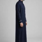 Black Designer Saudi Thobe for Men - White Piping | Al-Rijaal - Image 5