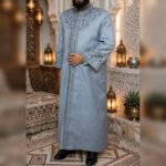 Al-Rijaal Light Grey Embroidered Azhari Thobe | Designer Imam Jubba for Men