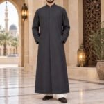 Al-Rijaal Charcoal Grey Premium Azhari Thobe | Imam Jubba | Saudi Style Long Thobe for Men - Image 2