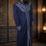 Al-Rijaal Navy Blue Embroidered Azhari Thobe | Designer Imam Jubba for Men