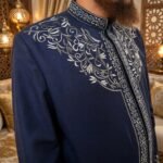 Al-Rijaal Navy Blue Embroidered Azhari Thobe | Designer Imam Jubba for Men - Image 2