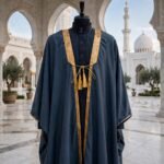 Al-Rijaal Grey Formal Bisht | Golden Lace Arabic Cloak for Men - Image 2