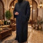 Al-Rijaal Black Pinstripe Azhari Thobe | Imam Jubba for Men